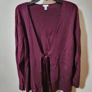 Apt. 9 Tie Front Cardigan Sweater Plum Purple/Burgundy NWOT 1x